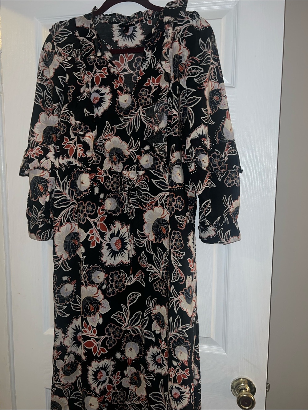 Floral Ruffle Maxi Dress in Black
